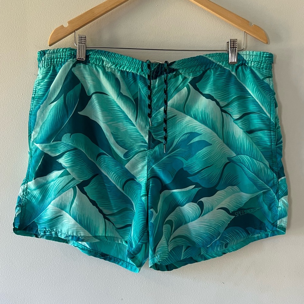 Speedo Teal Leaf Print Swim Trunks